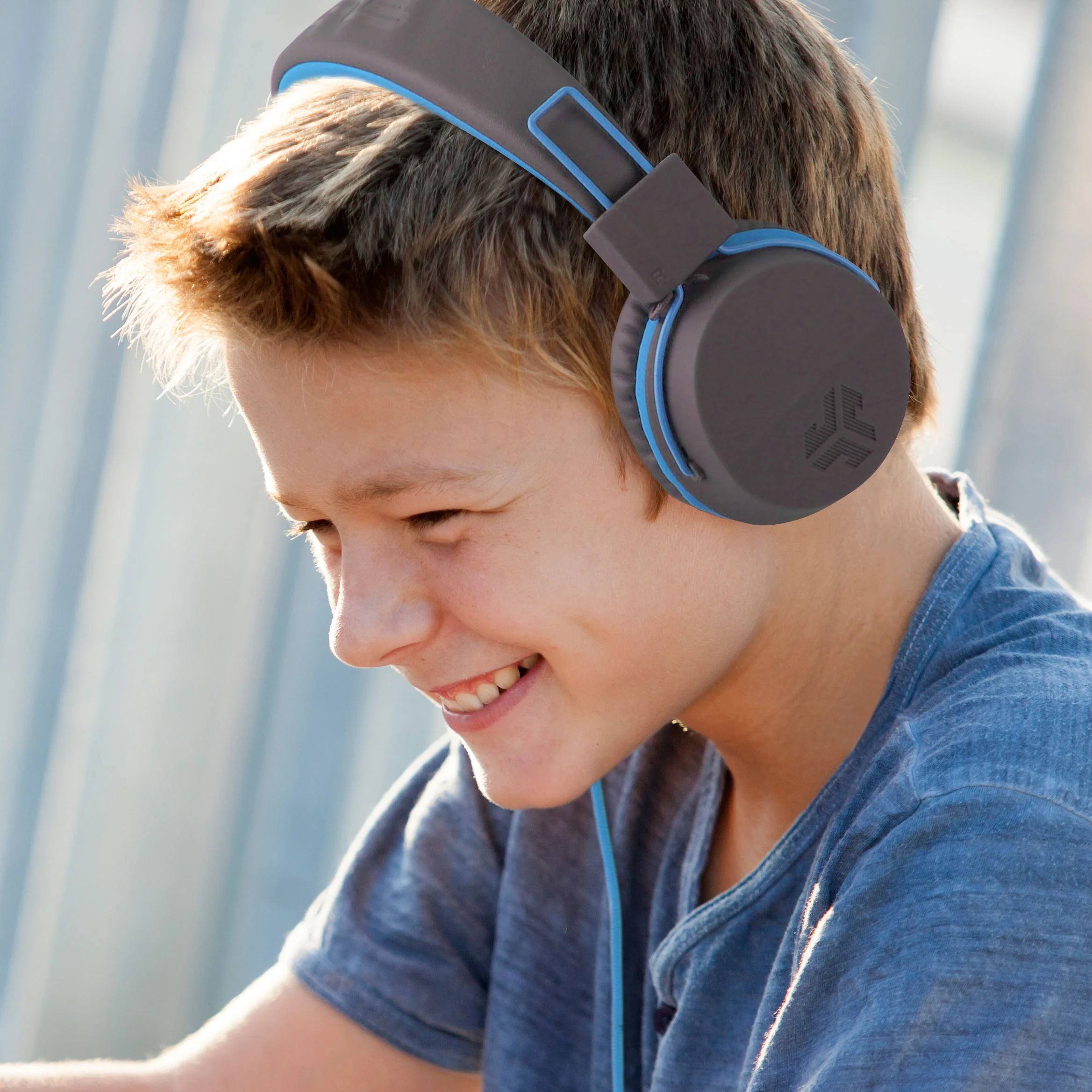 JBuddies Studio On-Ear Kids Wired Type-C Headphones Blue/Gray - Image 3